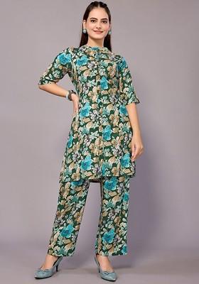 Green Printed Tunic And Trouser Co Ord Set