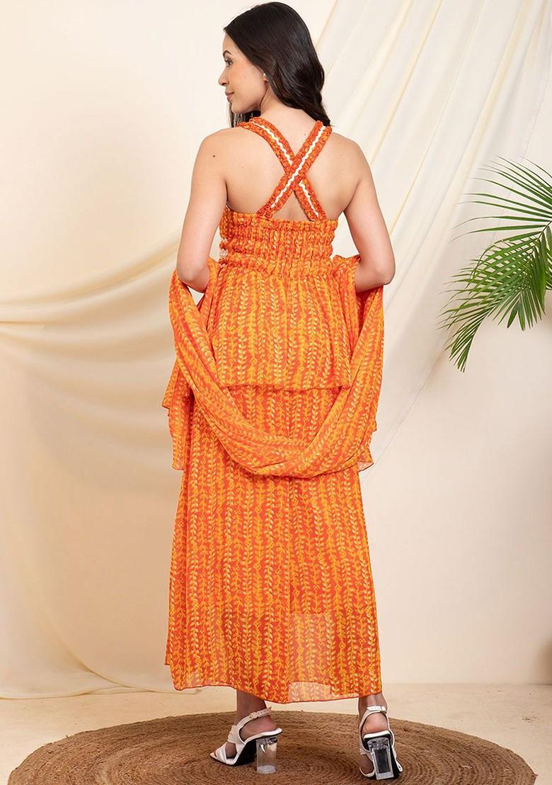 Orange Printed Tunic And Sharara With Dupatta Coords