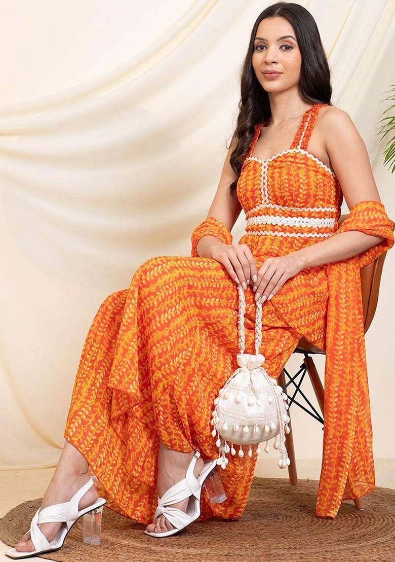Orange Printed Tunic And Sharara With Dupatta Coords