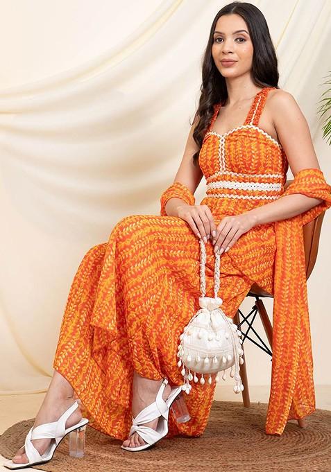 Orange Printed Tunic And Sharara With Dupatta Coords