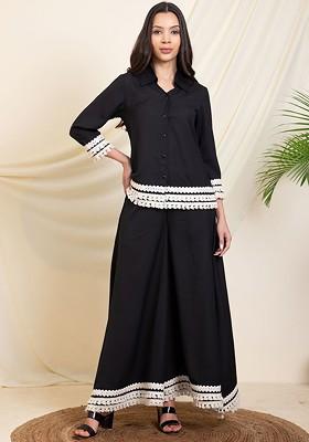 Black Shirt Collar Embellished Shirt With Palazzo