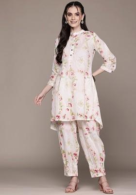 Peach Printed Pure Cotton Tunic With Trousers