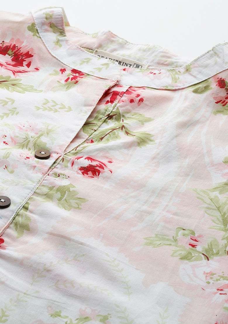 Peach Printed Pure Cotton Tunic With Trousers - Indya