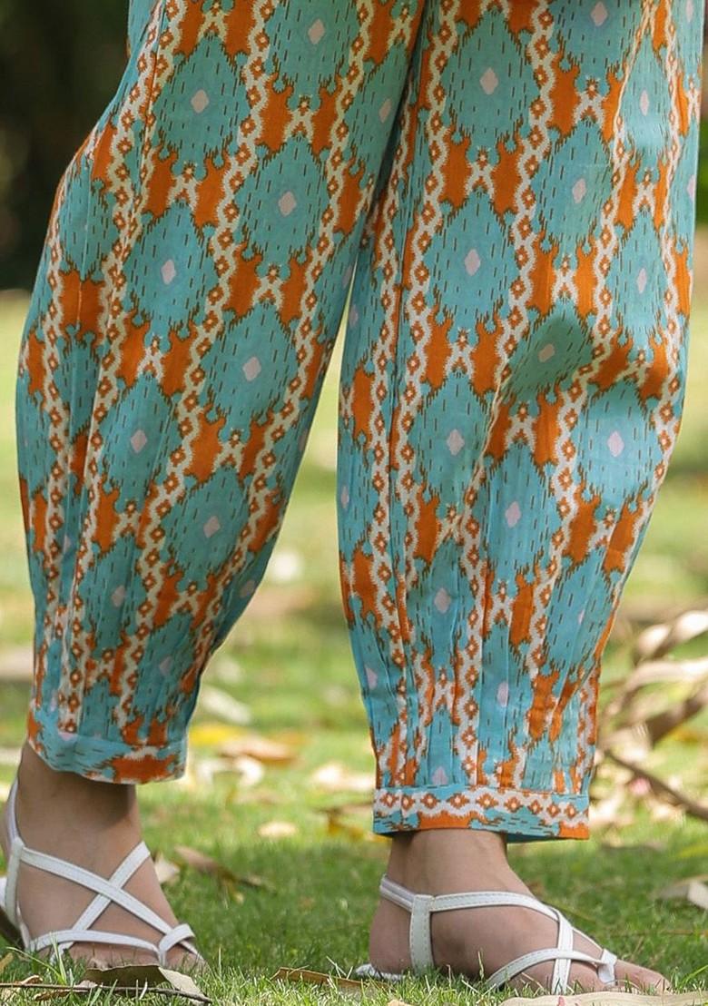 Blue Printed Pure Cotton Shirt Collar Tunic Ith Sal Ar - Indya