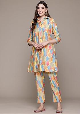Multi Printed Pure Silk Tunic With Trousers