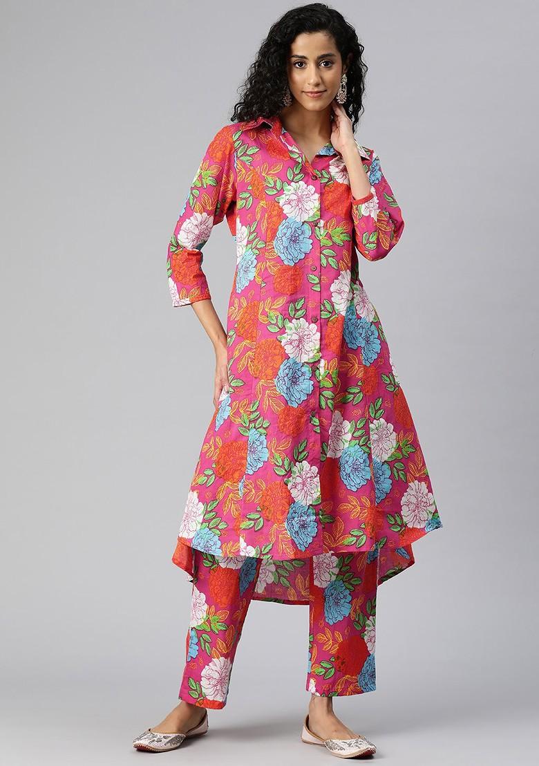 Pink Women Printed Pure Cotton Tunic With Palazzos