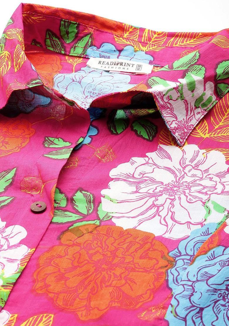 Pink Women Printed Pure Cotton Tunic With Palazzos