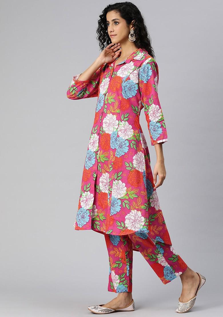 Pink Women Printed Pure Cotton Tunic With Palazzos