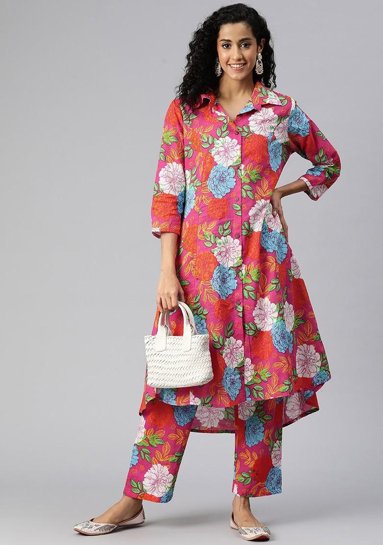 Pink Women Printed Pure Cotton Tunic With Palazzos