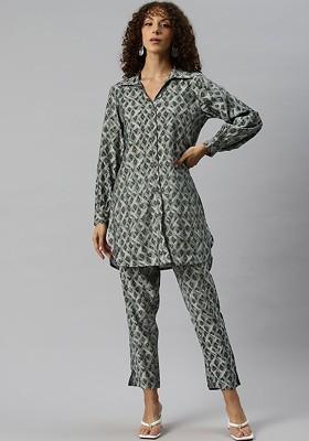 Grey Off Label Women Printed Shirt With Palazzos