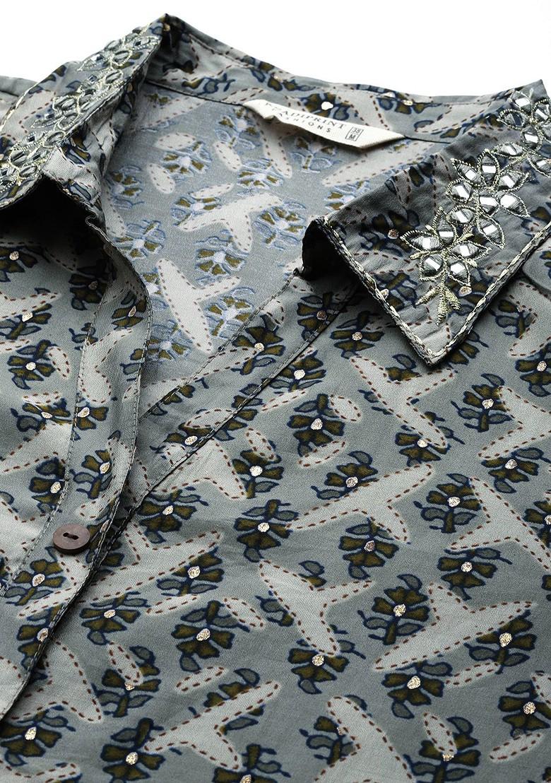 Grey Off Label Women Printed Shirt With Palazzos - Indya