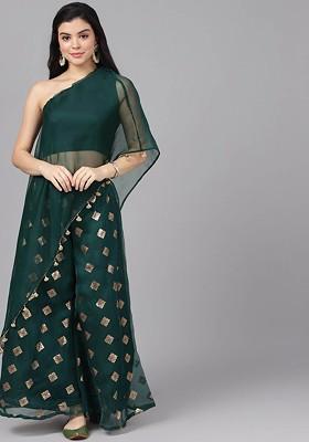 Green Ethnic Motifs Foil Printed Ethnic Coords