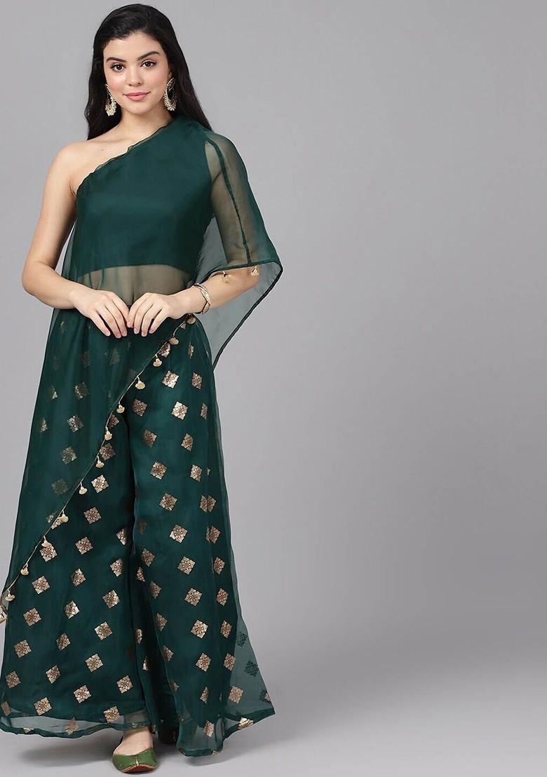 Green Ethnic Motifs Foil Printed Ethnic Coords
