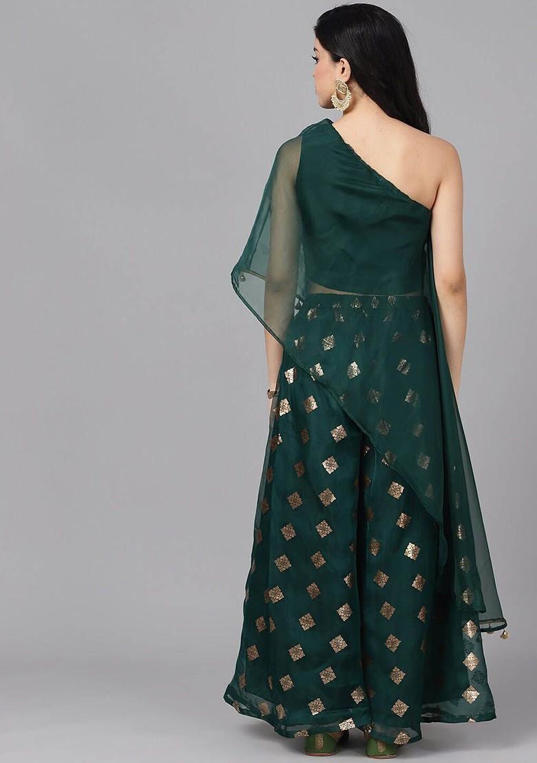 Green Ethnic Motifs Foil Printed Ethnic Coords
