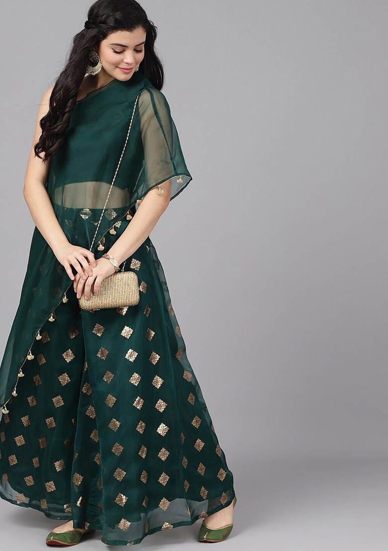 Green Ethnic Motifs Foil Printed Ethnic Coords
