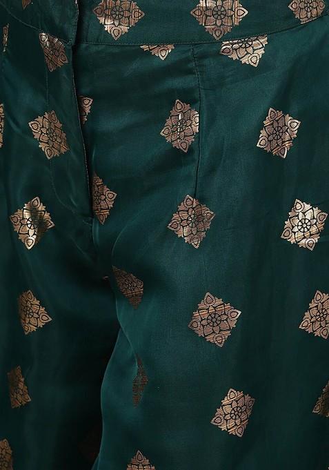 Green Ethnic Motifs Foil Printed Ethnic Coords