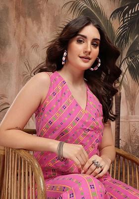 Pink Pure Cotton Geometric Print Coords
