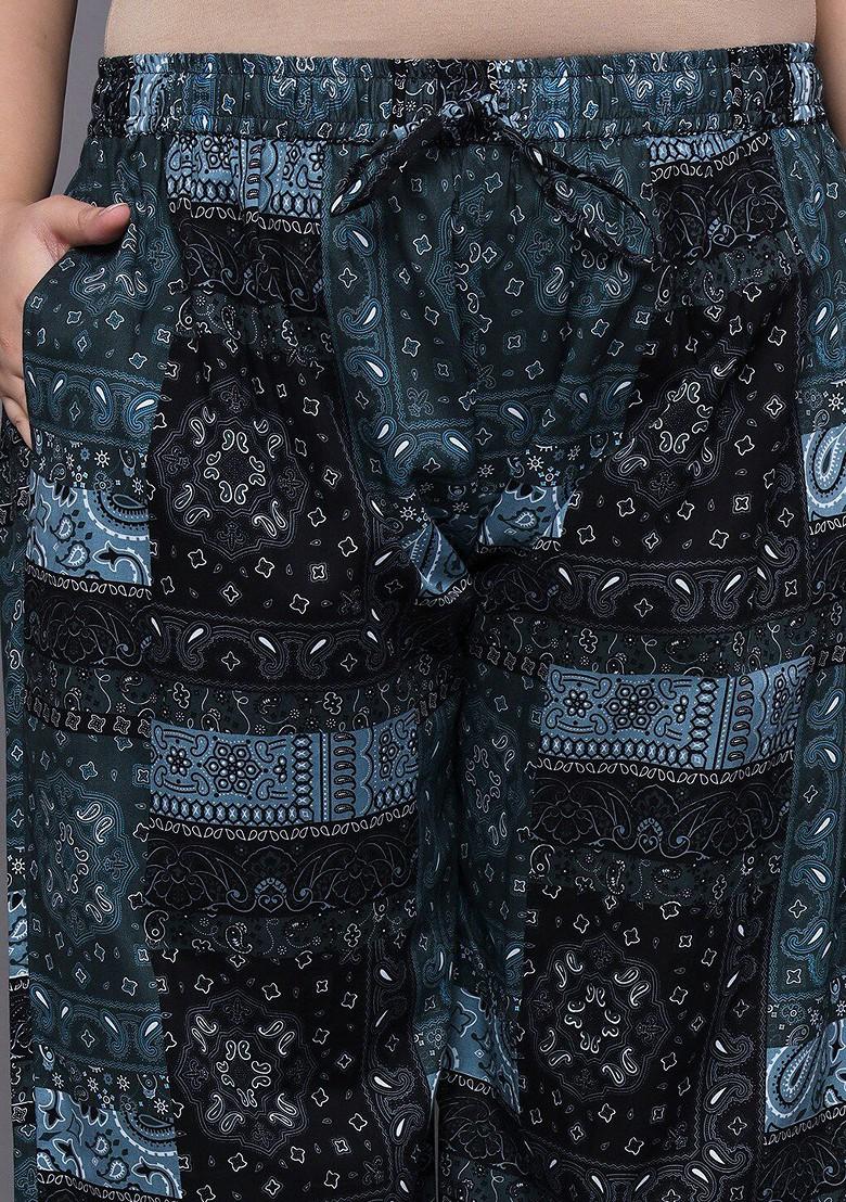 Black Plus Size Printed Longline Pure Cotton Shirt With Palazzo