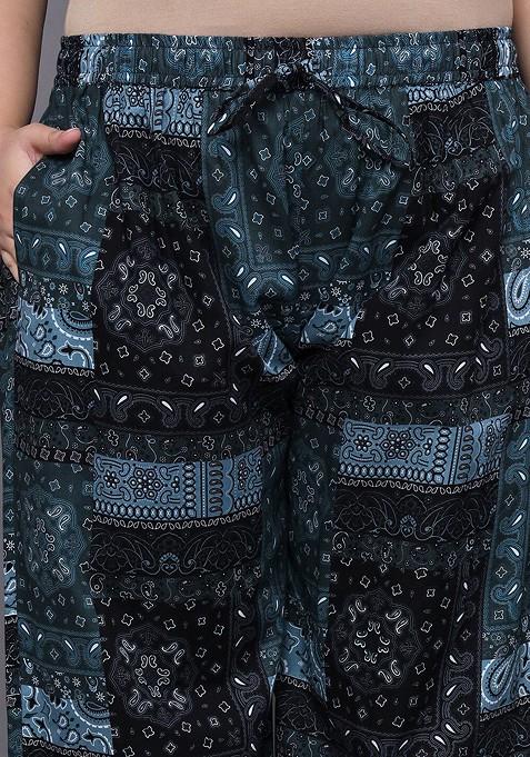 Black Plus Size Printed Longline Pure Cotton Shirt With Palazzo