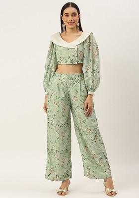 Sea Green Ready To Wear Green Muslin Digital Printed Co Ords Set