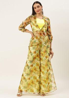 Green Ready To Wear Green Organza Palazzo N Jacket Co Ords Set