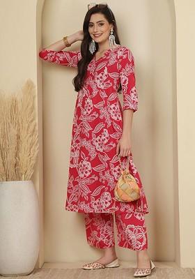 Pink Printed Pure Cotton Tunic With Palazzos Coords
