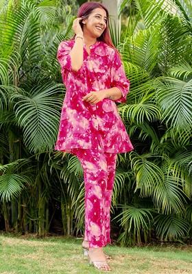 Pink Abstract Printed Panelled Coord Set