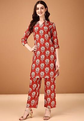 Rust Printed Tunic And Trousers