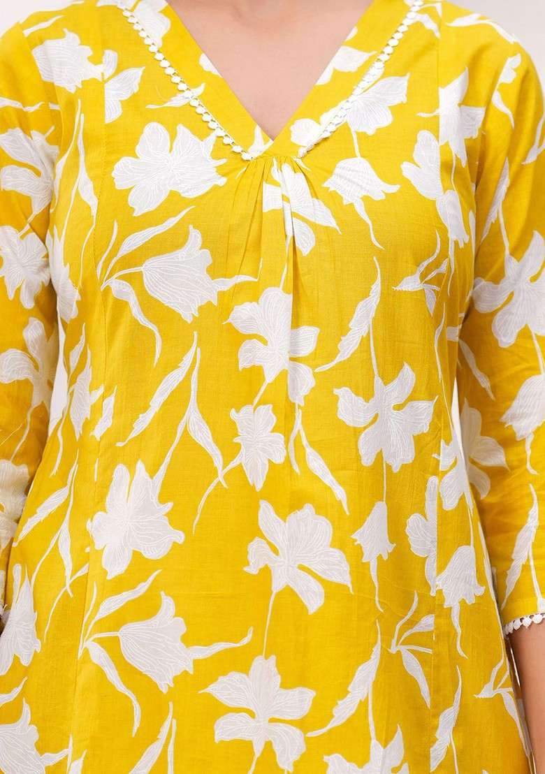 Yellow Women Printed 2 Piece Cotton Co Ord Set - Indya