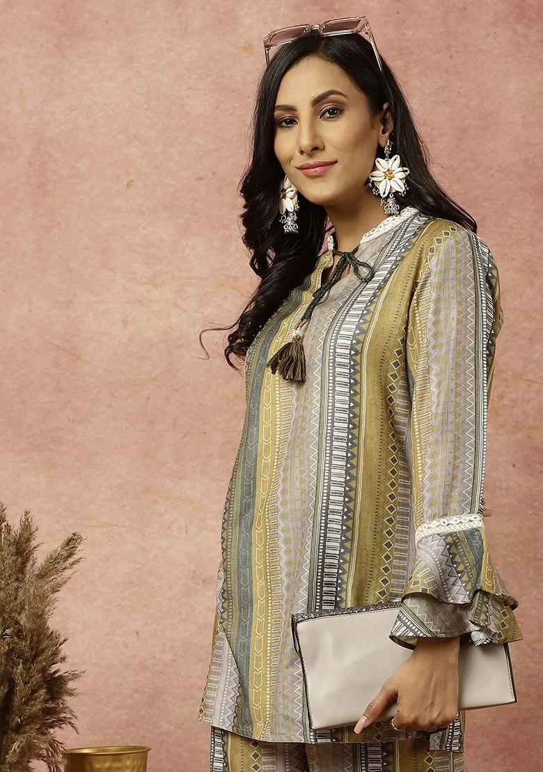 Green Geometric Printed Tunic With Palazzos
