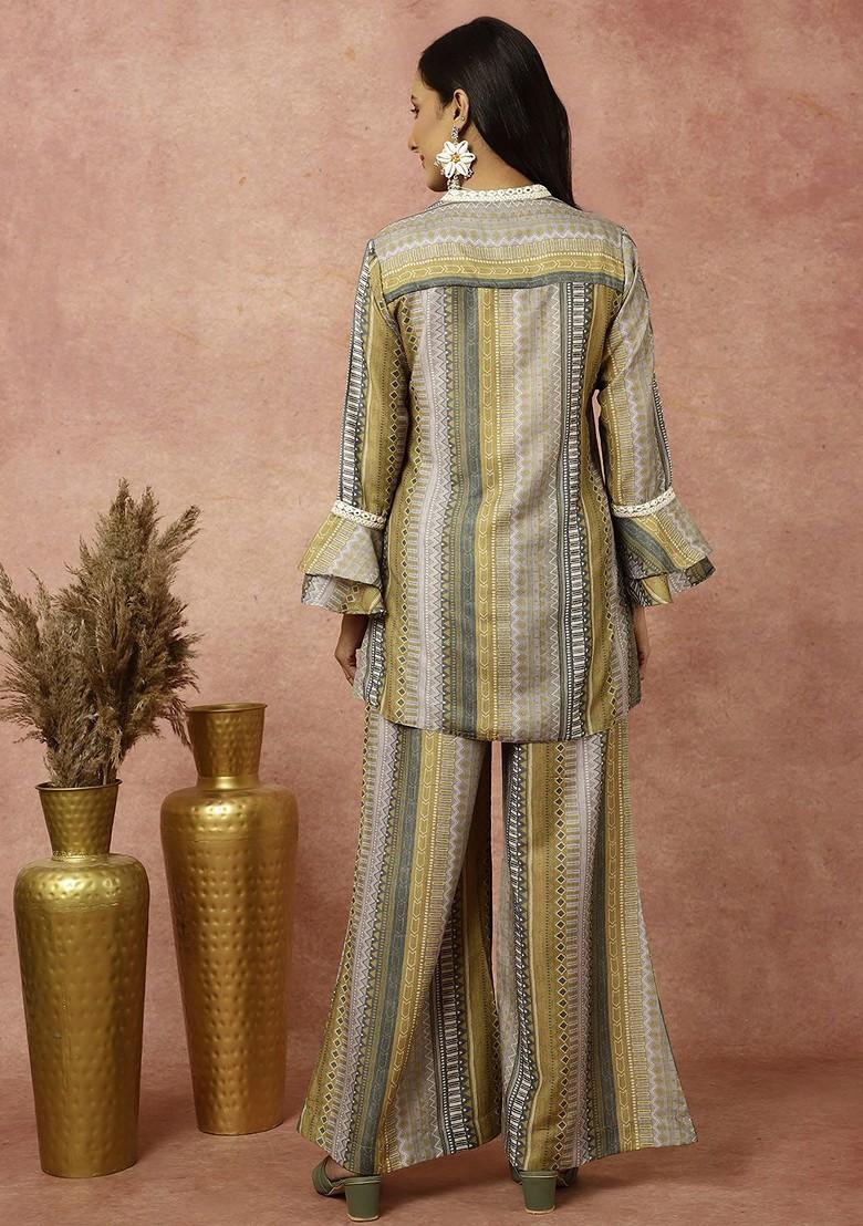 Green Geometric Printed Tunic With Palazzos