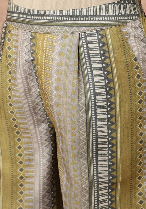 Green Geometric Printed Tunic With Palazzos