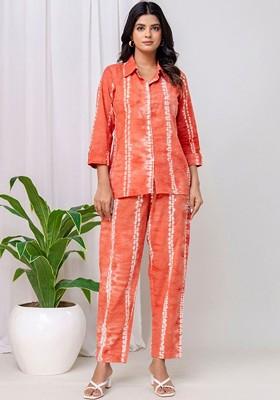 Coral Printed Shirt And Trousers Coords