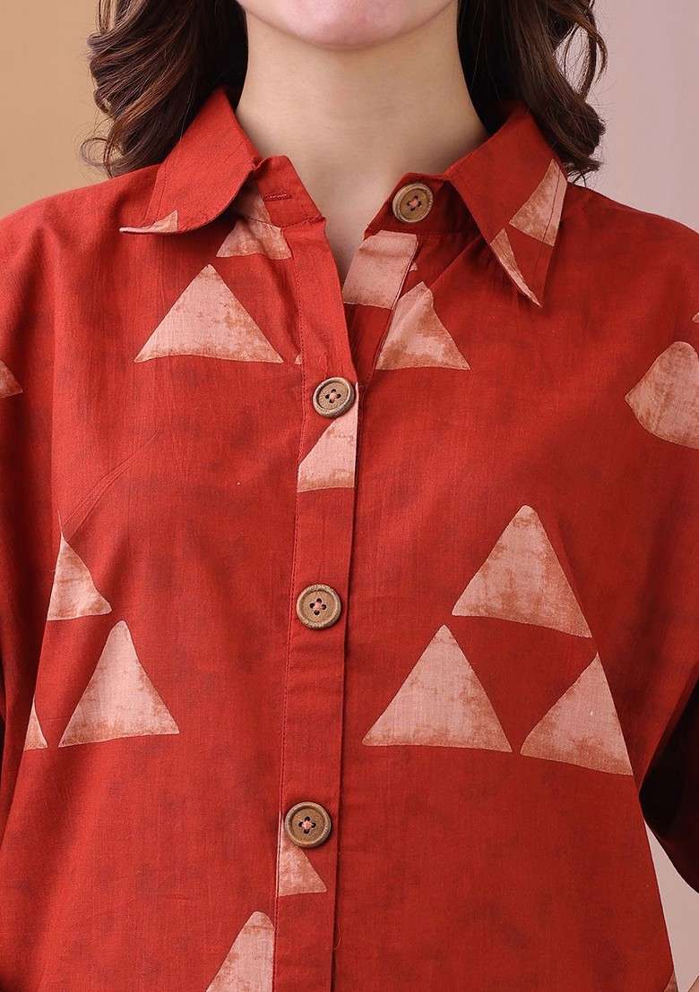 Red Printed Top Ith Trousers Coords - Indya