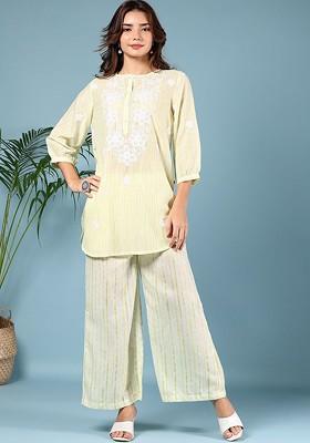 Green Printed Round Neck Pure Cotton Shirt And Trousers