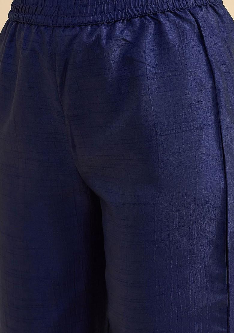 Blue Embroidered Tunic With Trousers Coords - Indya