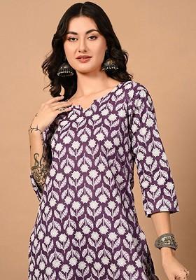 Purple Printed Pure Cotton Top Ith Trouser