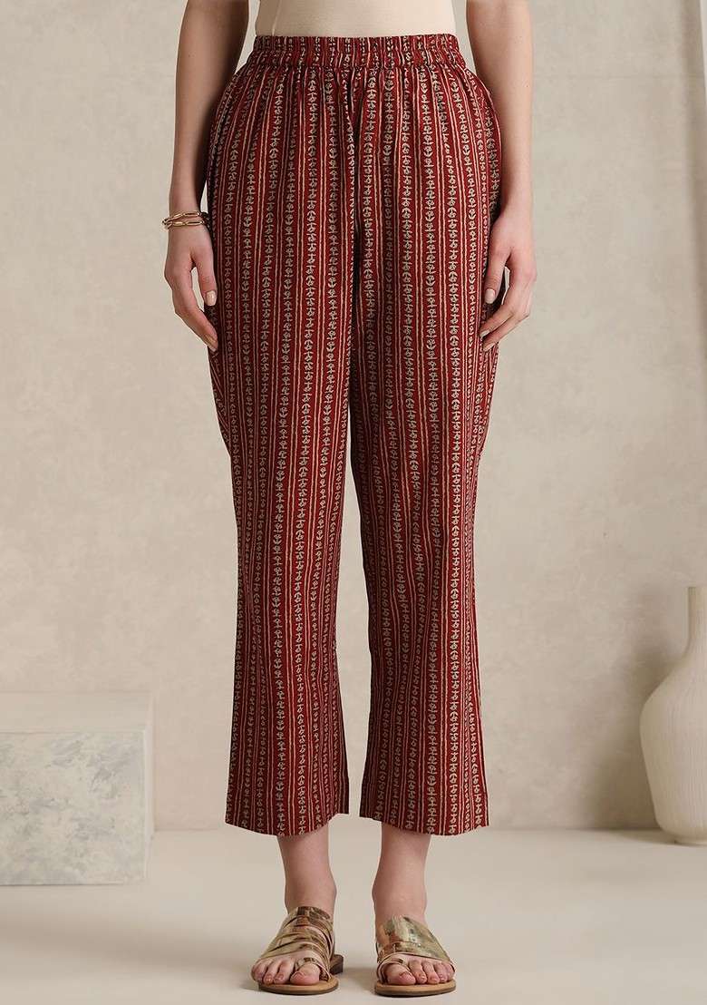 Rust Handblock Printed Cotton Tunic With Trouser And Jacket Coords - Indya