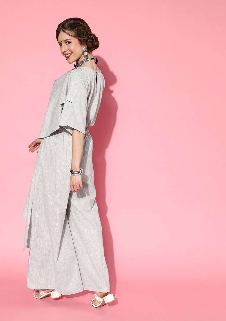Grey Women Beautiful Grey Solid Top With Palazzos - Indya