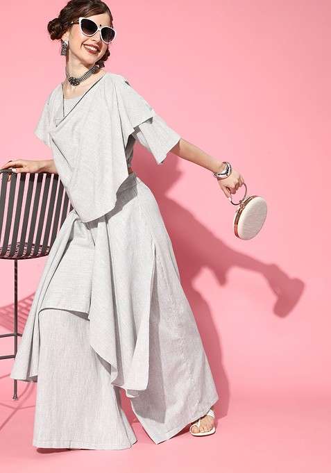 Grey Women Beautiful Grey Solid Top With Palazzos