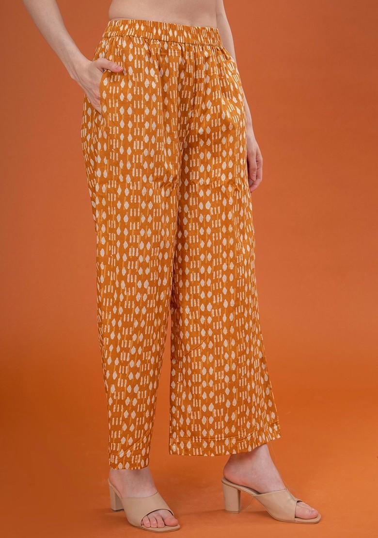 Mustard Printed Cotton Halter Neck Tunic Ith Palazzos Coords - Indya