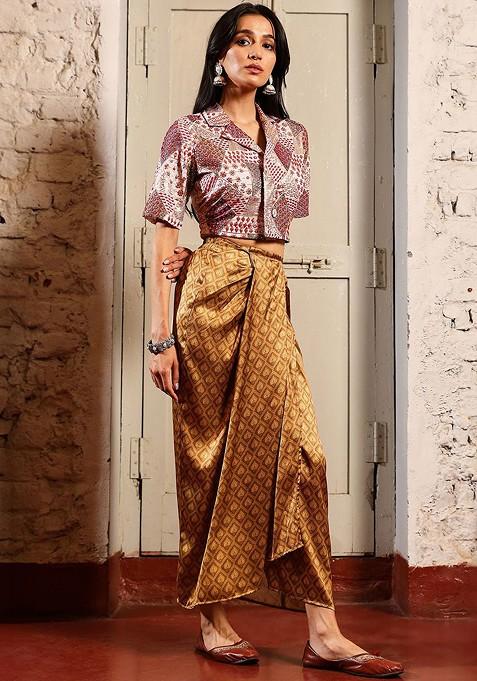 White Embroidered Shirt Collar Top With Skirt