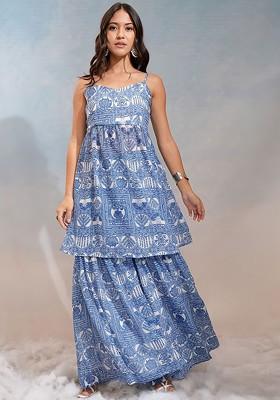 Off White Off White Printed Shoulder Straps Tunic With Sharara