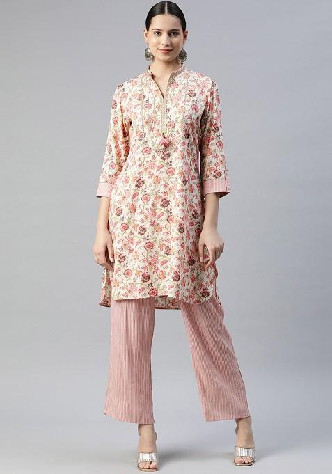 Peach Women Embroidered Gotta Patti Coords