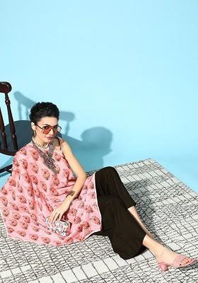 Peach Women Attractive Peach Printed Top With Solid Palazzos