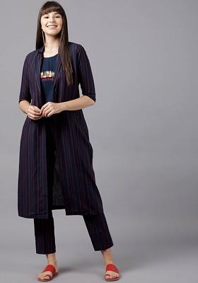 Navy Blue Women Navy Blue Striped Top With Palazzos