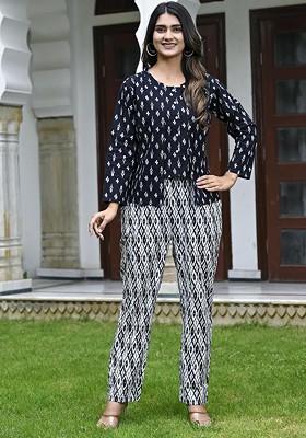Black Printed Pure Cotton Top And Trouser Coords