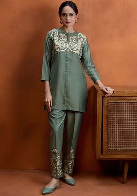 Green Sirocco Green Embroidered Tunic With Trouser