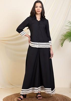 Black Embellished Shirt With Sharara Coords