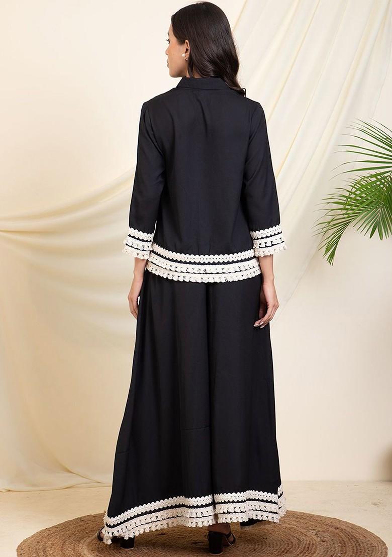 Black Embellished Shirt With Sharara Coords